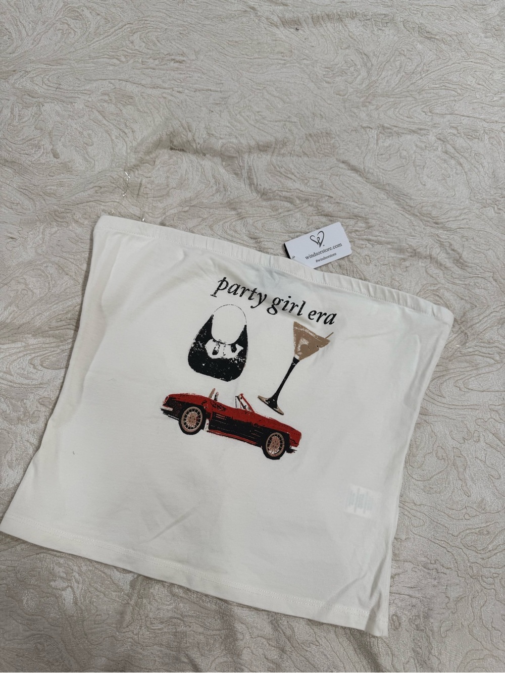 Party Girl Era Graphic Tube Top — White with Red Accent